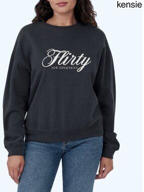 KENSIE NWT EASY BLACK OYSTER FLIRTY COTTON BLEND GRAPHIC SWEATSHIRT. SIZE M